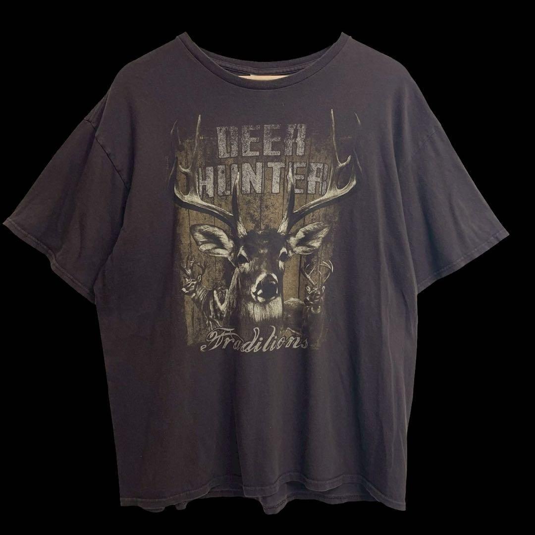 US古着 直輸入 アニマル 鹿 半袖Tシャツ ブラウン XL拍卖