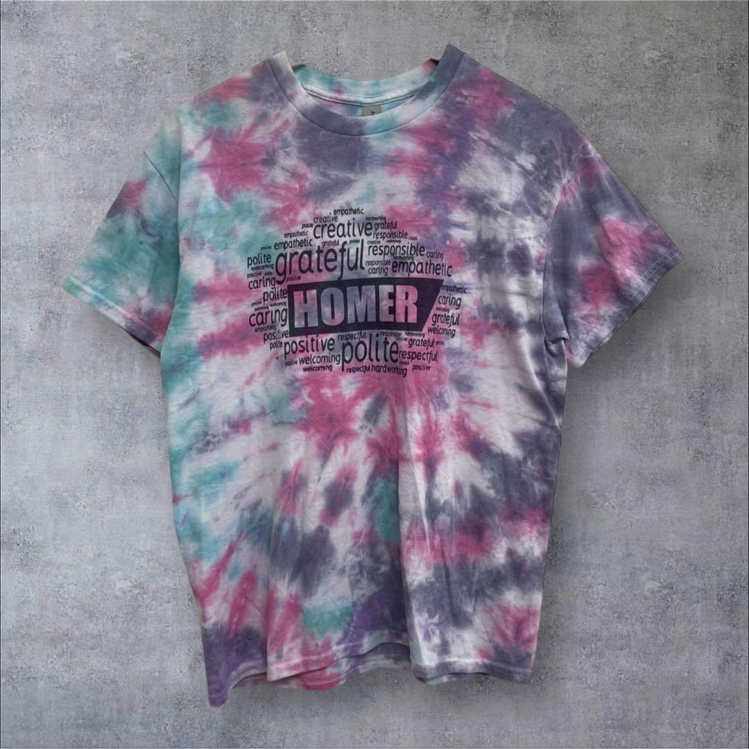 US古着 カラフルタイダイ L ピンク ギルダン拍卖