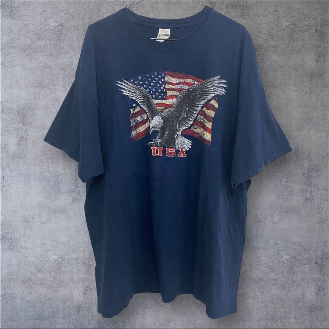 US古着 半袖Tシャツ USA イーグル 2XL ネイビー拍卖