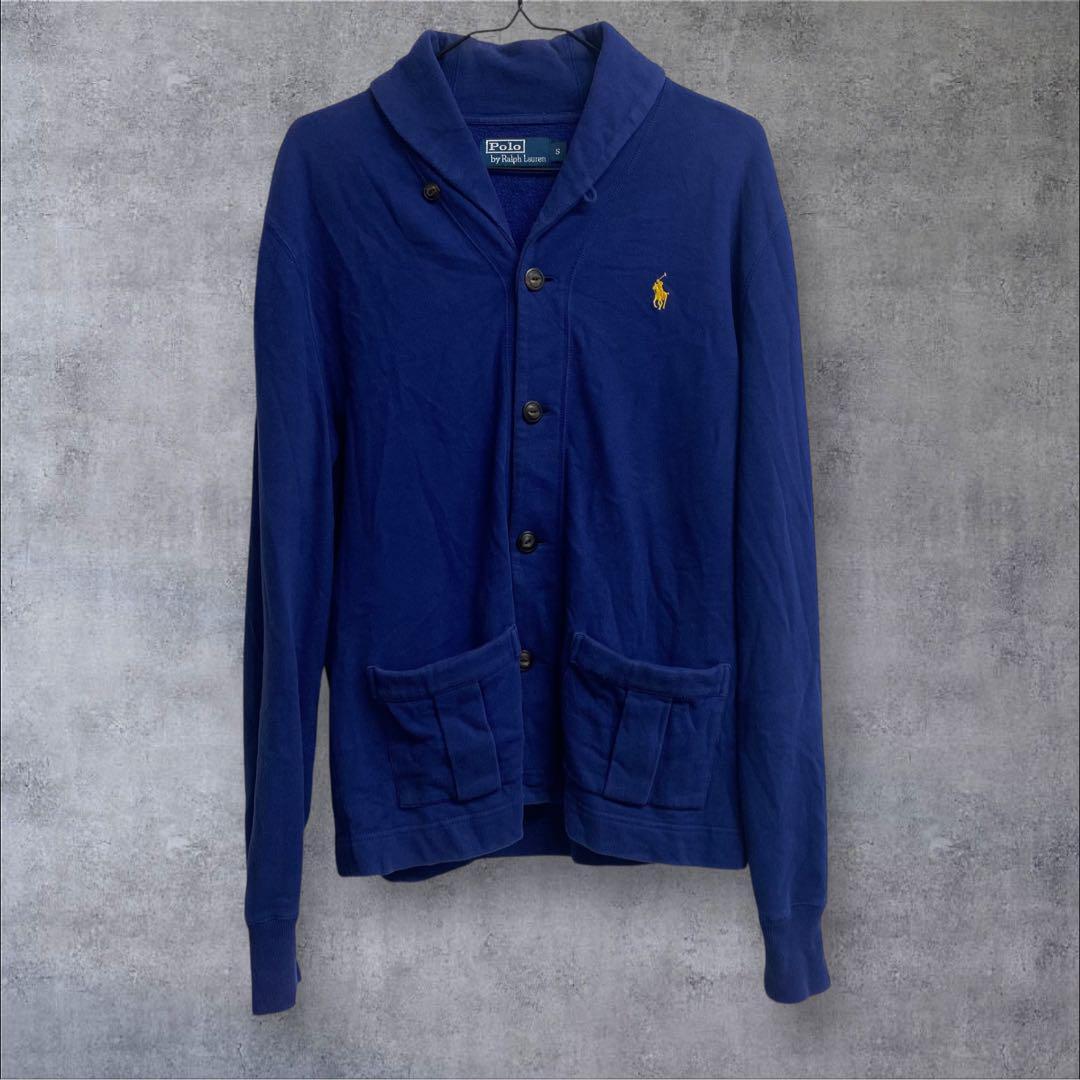 ラルフローレン スウェット カーディガン ロイヤルブルー ショールカラー S拍卖
