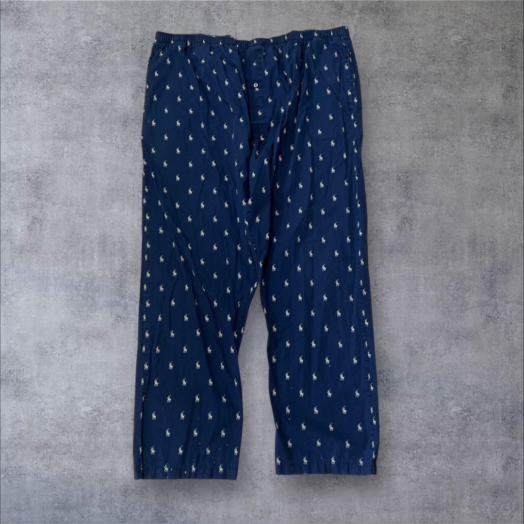 【人気】ポロラルフローレン パジャマパンツ イージーパンツ ネイビー ロゴ 総柄拍卖