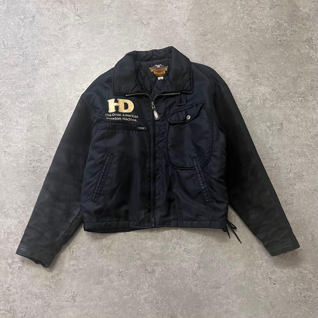 希少 ハーレーダビッドソン 牛革 切替 ナイロンスタジャン ブラック L拍卖