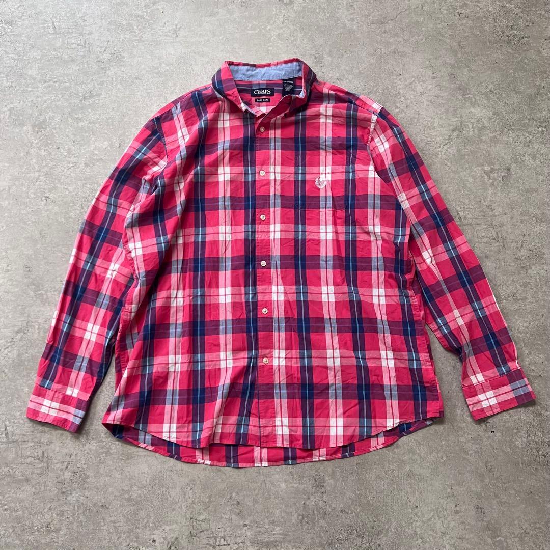 CHAPS チャップス 長袖シャツ XXL ピンク系 チェック柄拍卖