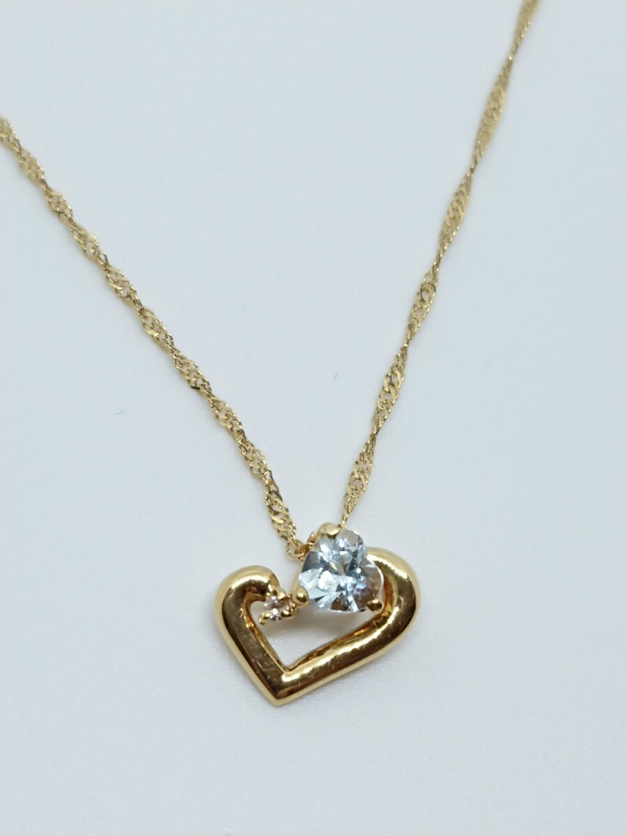 ◆新品◆ K18 アクアマリン&ダイヤ オープンハート ネックレス拍卖