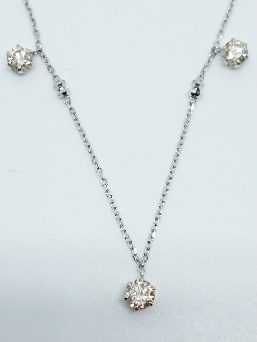◆新品◆ Pt850 ダイヤ 3石 計0.5ct ステーションネックレス拍卖