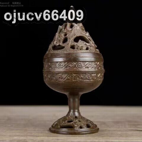 新品推薦★ 農村紫銅香炉燻香炉双獅子五福老銅器高14 CM拍卖