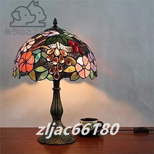 テーブルランプ 卓上照明 花柄スタンド ティファニー風ライト ステンドグラスランプ 手作り照明器具 1灯 D30cm拍卖