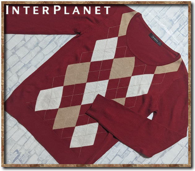 ☆INTERPLANET インタープラネット ラメ入りアーガイルニット 赤☆拍卖