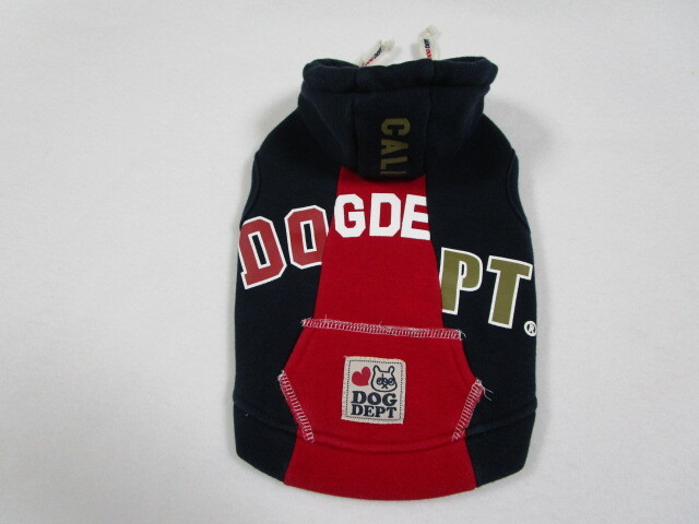 DOG DEPT ドッグデプト Sサイズ 胴回り41㎝ 裏起毛 バイカラー フリースパーカー ネイビー・レッド 中古拍卖