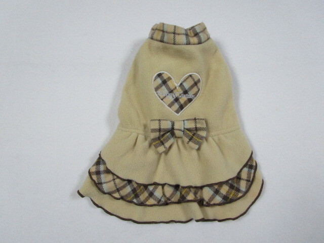 ポンポリース 3号 胴回り45cm ハート・リボン フリースワンピース ベージュ 中古拍卖