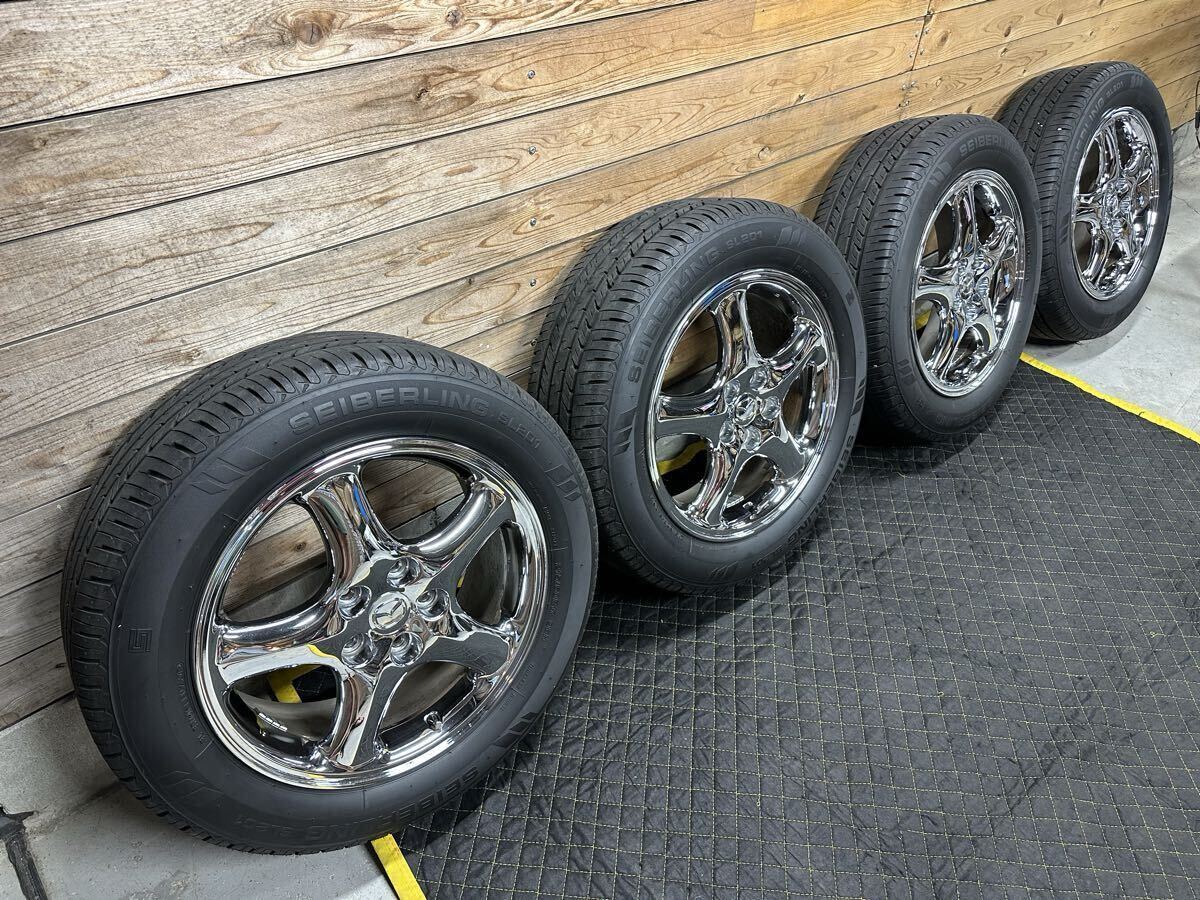 格安売切 マツダ MPV ミレーニア 114.3 5穴 17インチ オフセット55 メッキ スパッタ クローム USDM 215/60R17 SEIBERLING 8部山 綺麗バリ溝拍卖