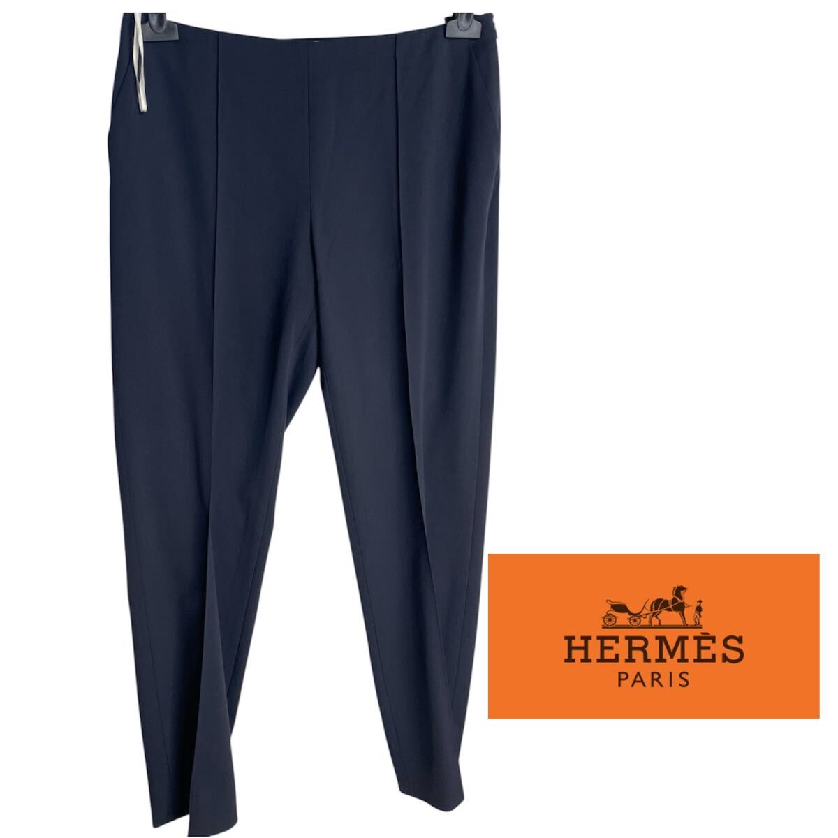 【美品】HERMS エルメス パンツ ブラック 38サイズ MADE IN FRANCE 高級ウールストレッチ スラックス レディース u714拍卖