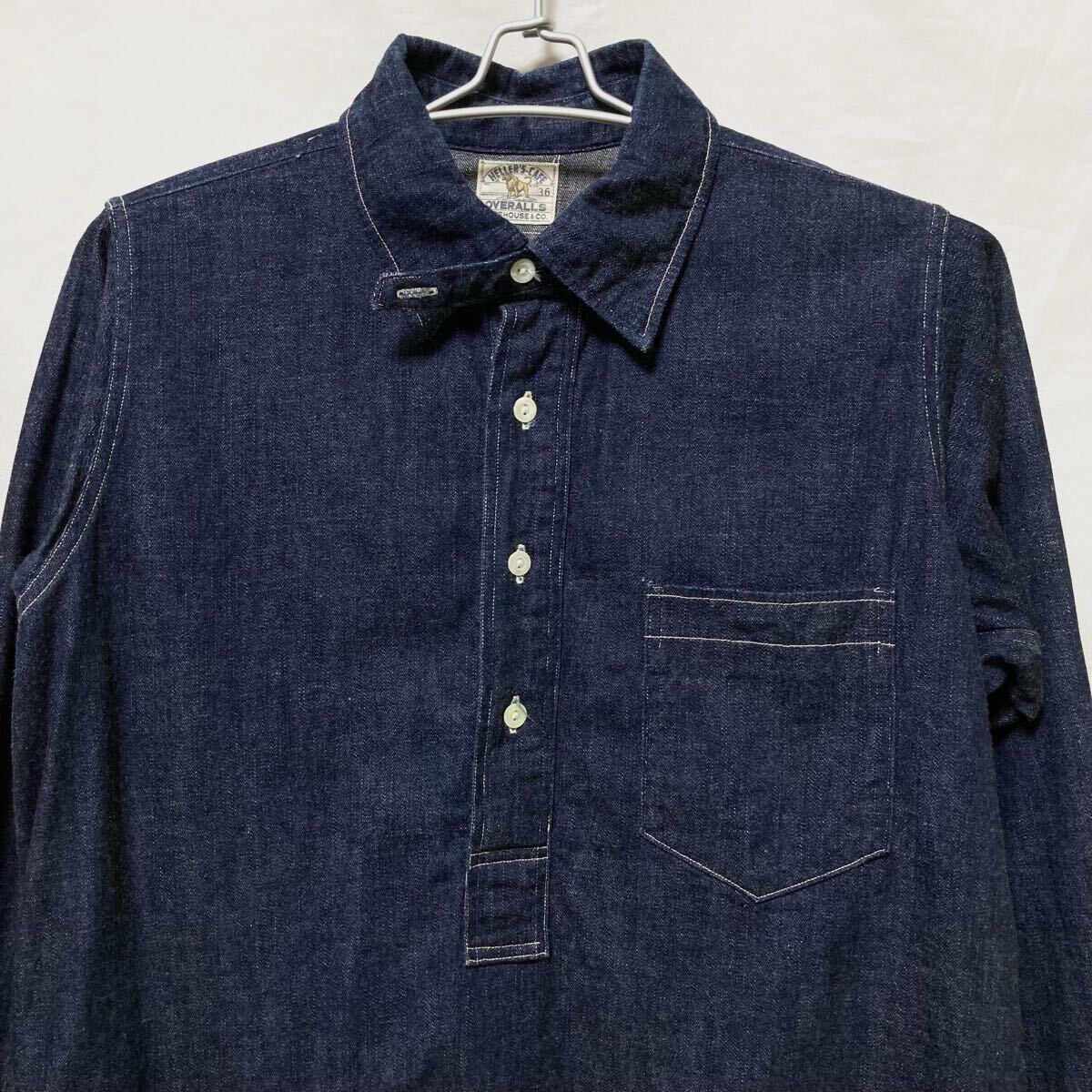 WAREHOUSE HELLER'S CAFE デニム プルオーバー シャツ ヘラーズカフェ ウエアハウス ワークシャツ チンストラップ マチ付き 36 日本製 拍卖