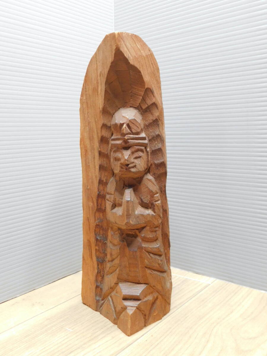 【円空彫り 仏像】木彫り 銘あり 約28cm/M385拍卖