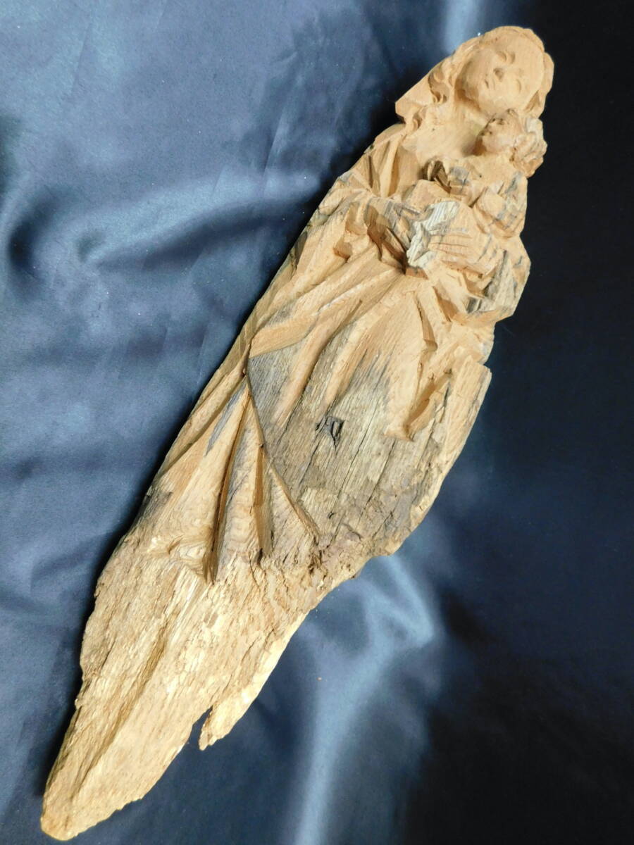 【コレクター放出 ヨーロッパ アンティーク】木彫り聖母像 FLAVIO PRINOTH 赤子を抱いた女性像 /K716拍卖