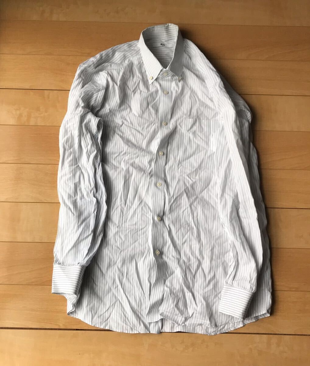 ユニクロ ストライプシャツ 544-1-45 メンズ XL ホワイト グレー拍卖