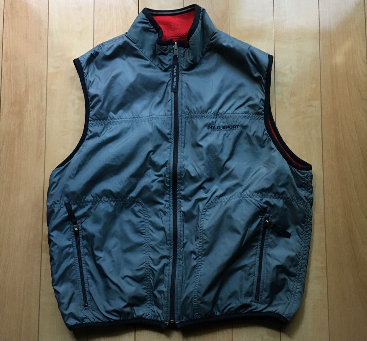 USA製 ポロスポーツラルフローレン リバーシブルベスト 186-1-7 レッド グレー L フリース ラルフ拍卖