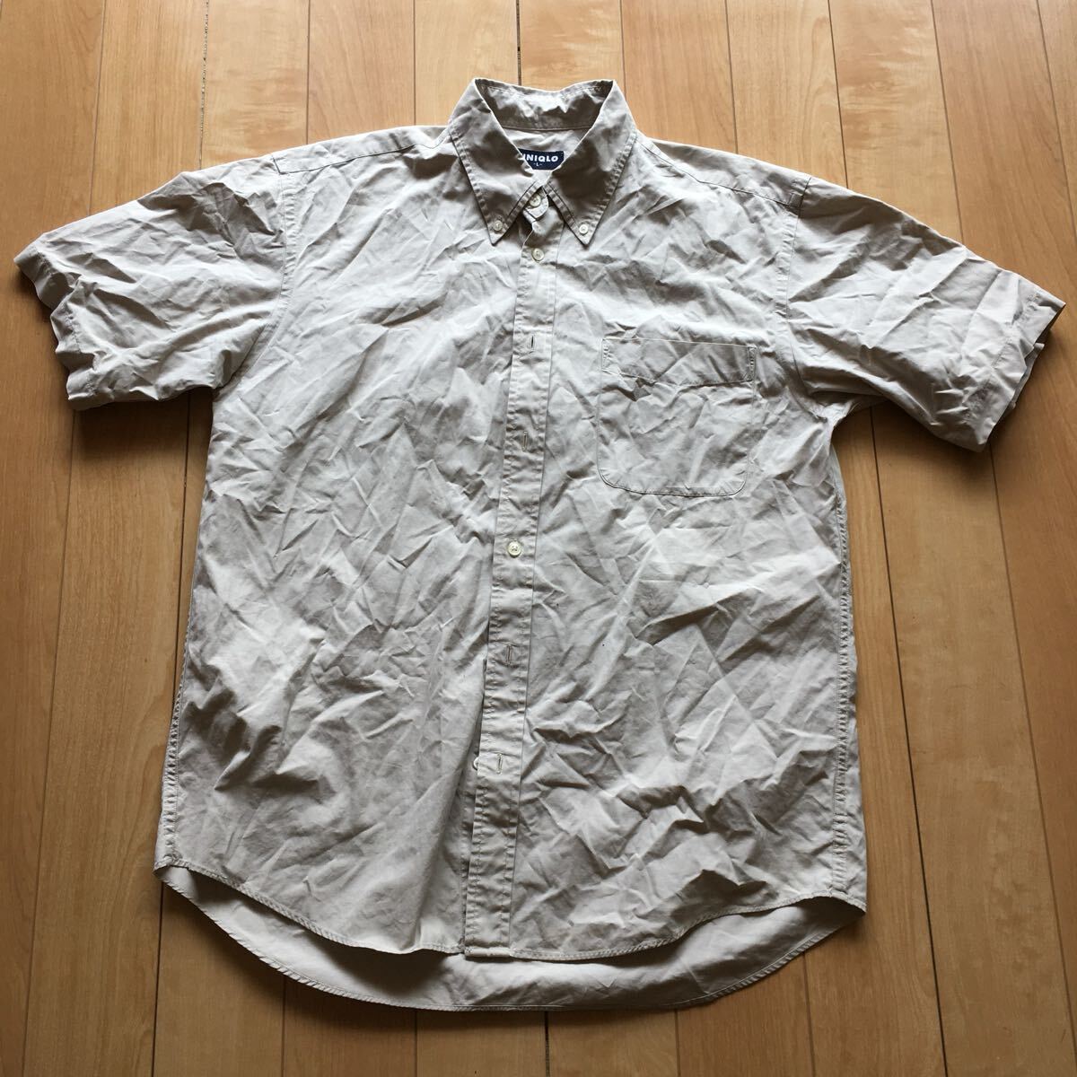 ユニクロ ボタンダウンシャツ 242-1-6 メンズ L ベージュ拍卖