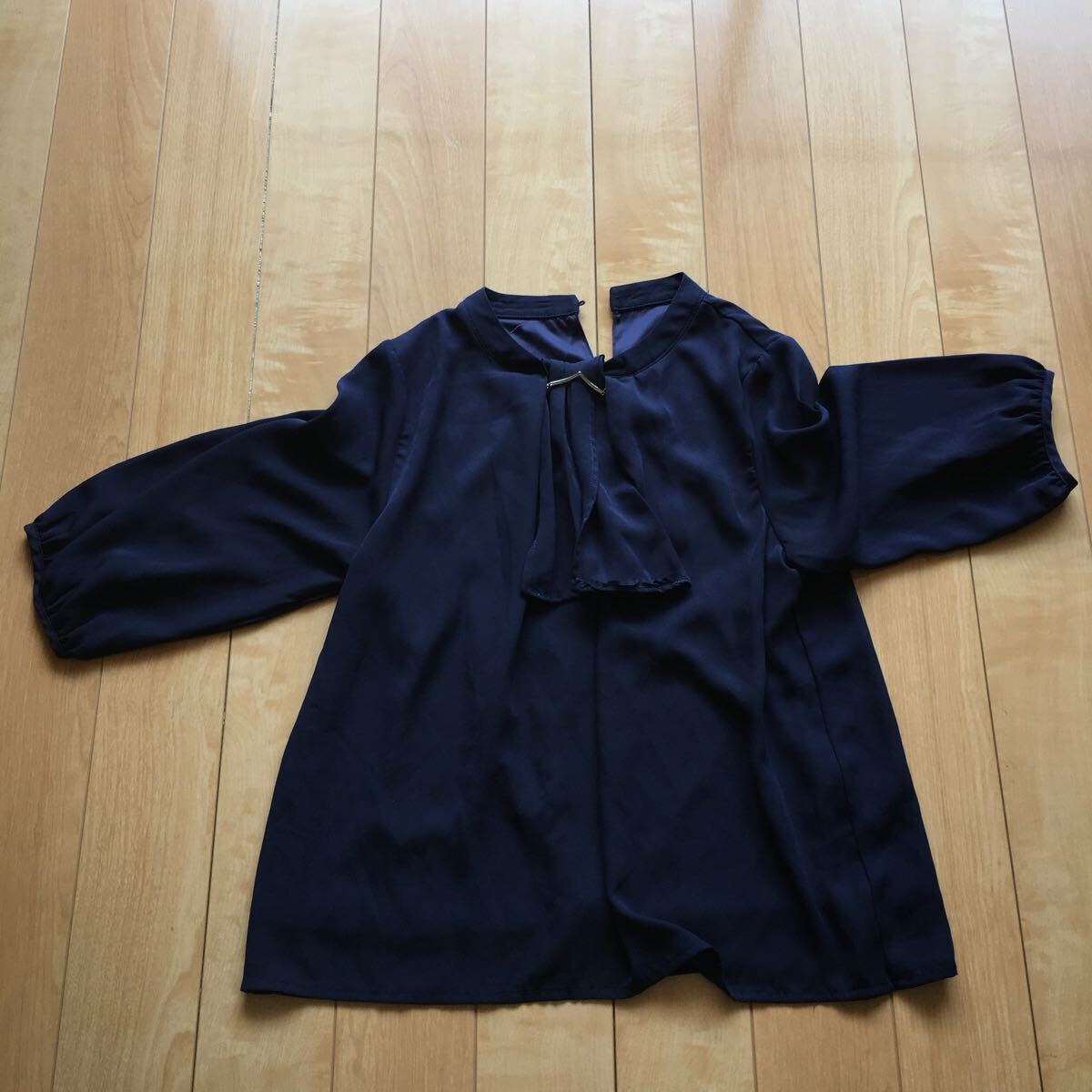 ボウタイブラウス 239-1-45 レディース L ネイビー 七分袖 フォーマル拍卖