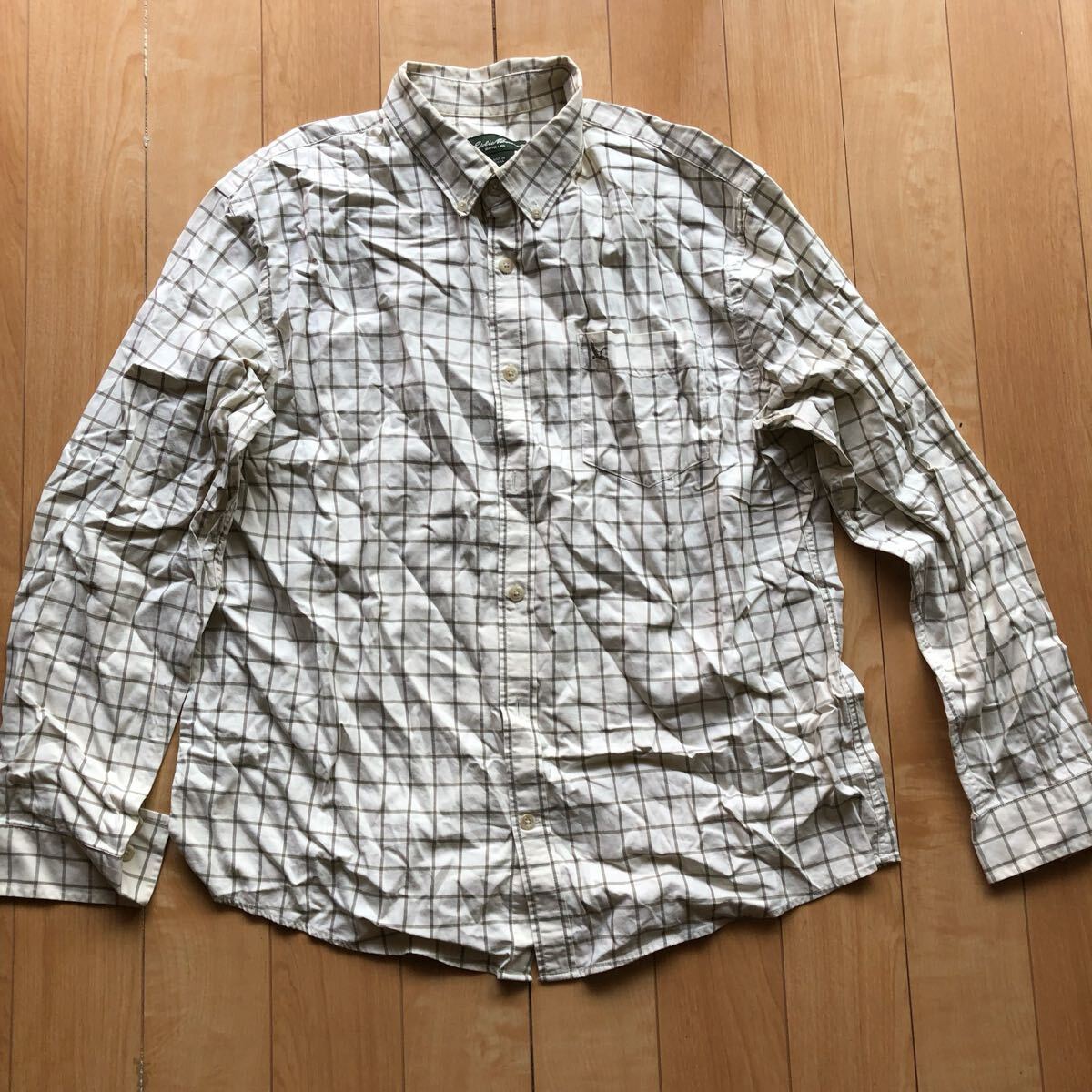 エディーバウアー コットンシャツ 237-1-40 メンズ L オフホワイト チェック キャンプ ペグ拍卖