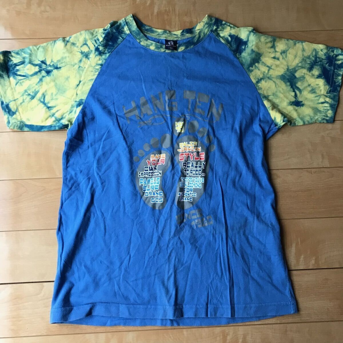 ハンテン クルーネックTシャツ 095-1-314 ブルー イエロー タイダイ柄 160cm拍卖