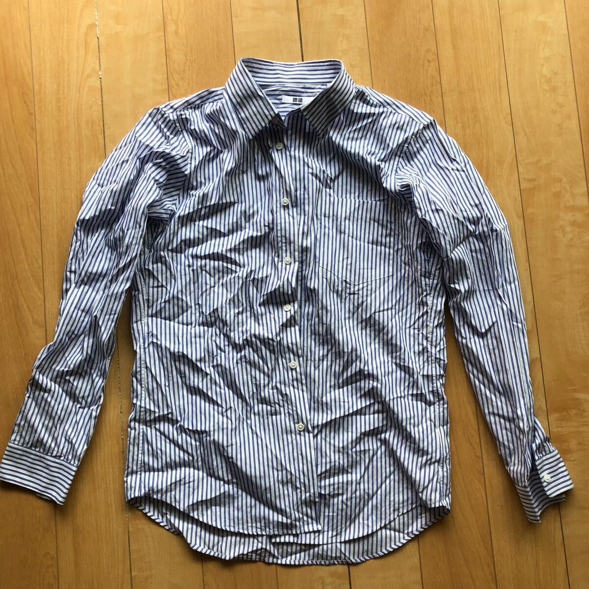 ユニクロ ストライプシャツ 237-1-42 メンズ M ブルー ホワイト拍卖