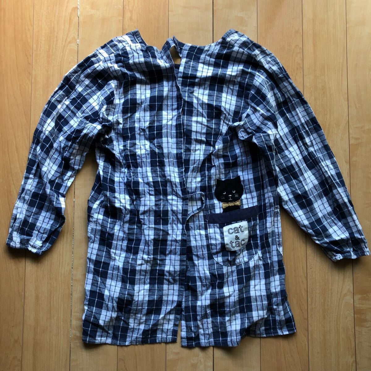 mama'shouse 割烹着 237-1-24 レディース ネイビー チェック ネコ エプロン 料理拍卖
