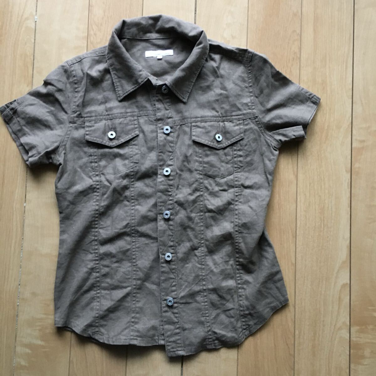 ロマンティックモカ コットンリネンシャツ 235-1-86 レディース M カーキ拍卖