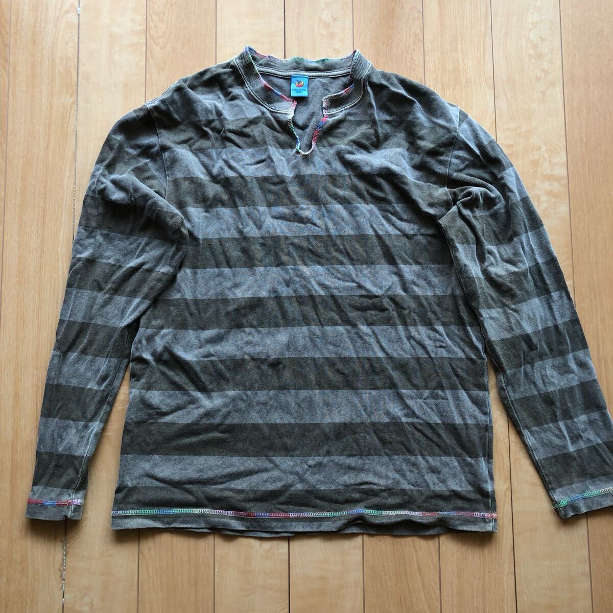ローカルモーション スキッパーTシャツ 237-1-16 メンズ M カーキグレー ボーダー ハワイ サーフ拍卖