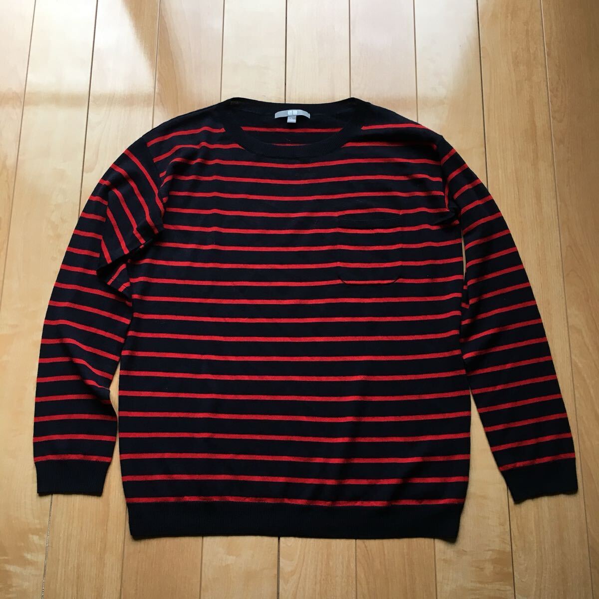 美品 ユニクロ エクストラファインメリノボーダーセーター 216-1-36 レディース L ネイビー レッド拍卖