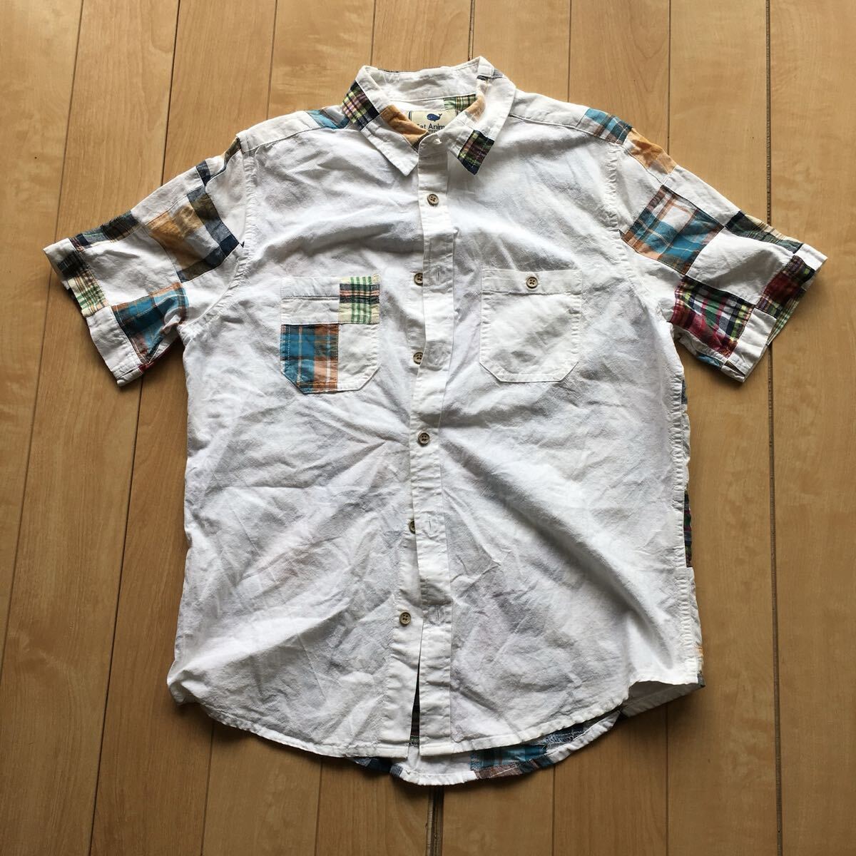 ファットアニマルズ パッチワークシャツ 232-1-28 メンズ M ホワイト チェック拍卖