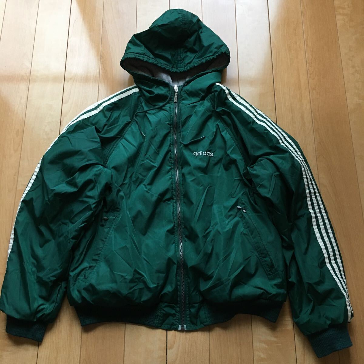 90年代 アディダス リバーシブルジャケット 151-6-305 メンズ M グリーン グレー トレフォイルロゴ拍卖
