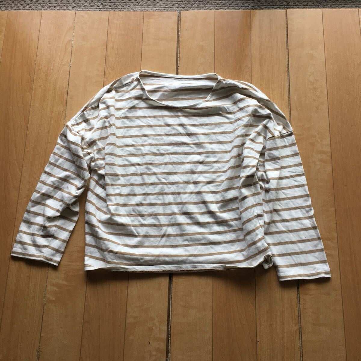 ボートネックカットソー 237-1-64 レディース ベージュ ブラウン ボーダー拍卖