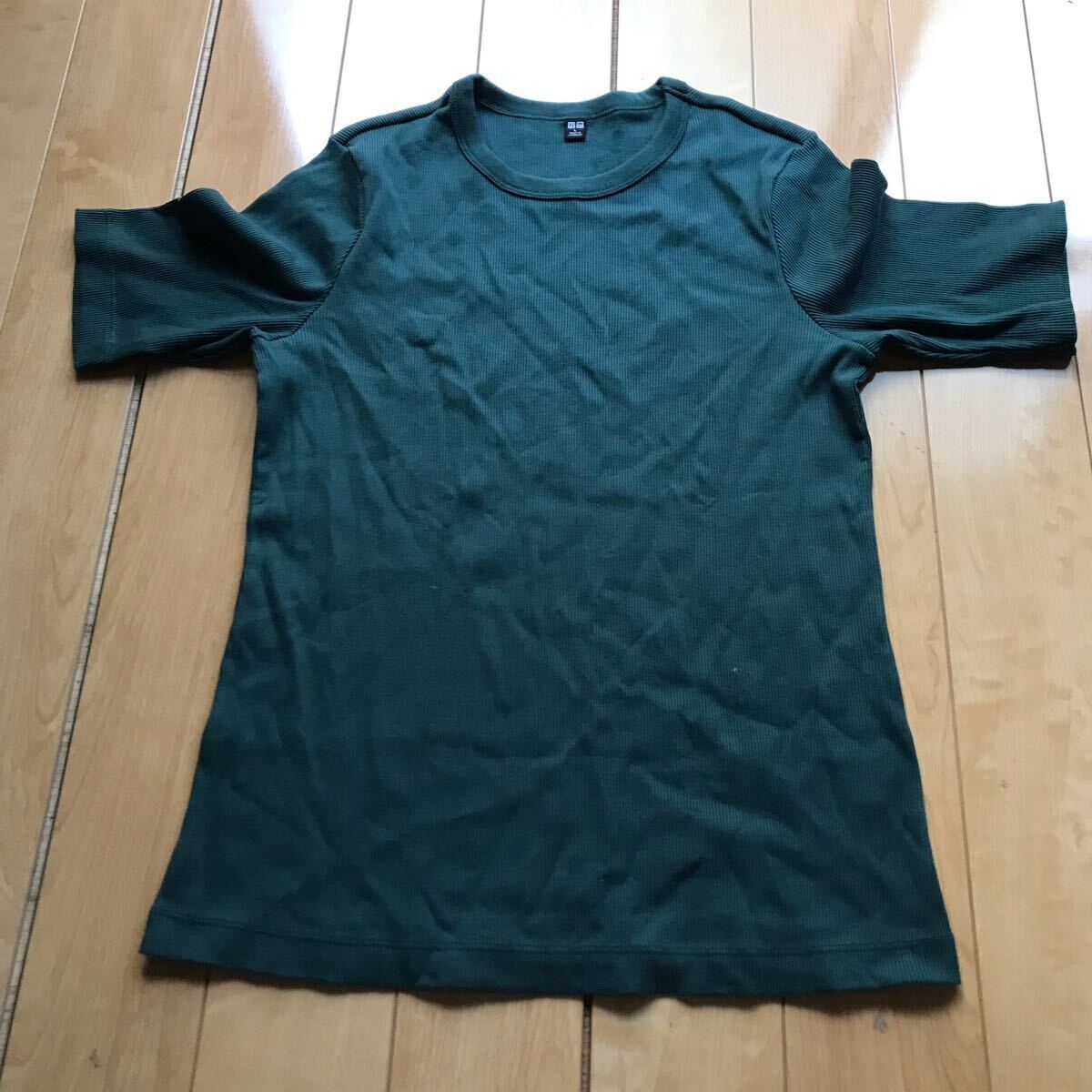 ユニクロ リブクルーネックT 定価1500円+税 172-1-340 レディース L グリーン拍卖