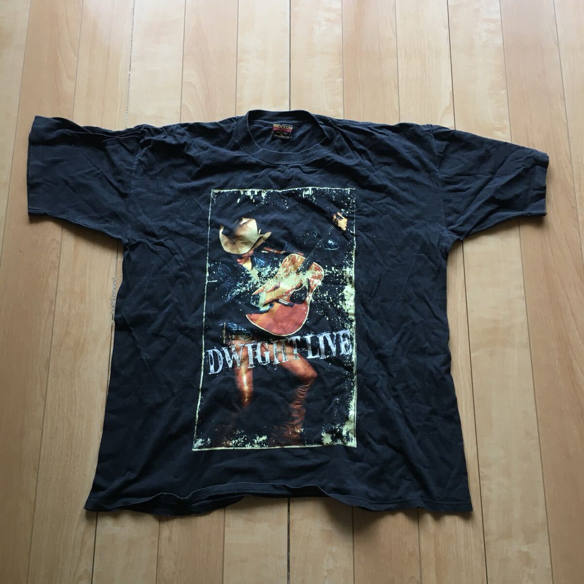 レア 90年代 USA製 ドワイト・ライヴ Tシャツ 243-1-79 ブラック XL ギター メロディー拍卖