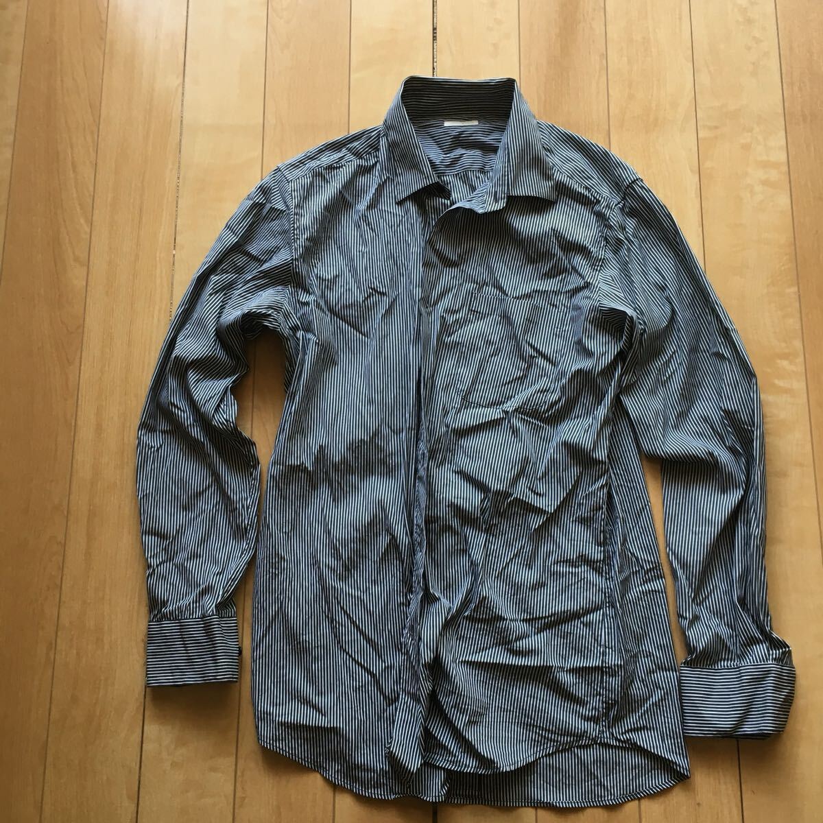 ジーユー イージーケアブロードシャツ 237-1-33 メンズ L ブラック ホワイト ストライプ拍卖