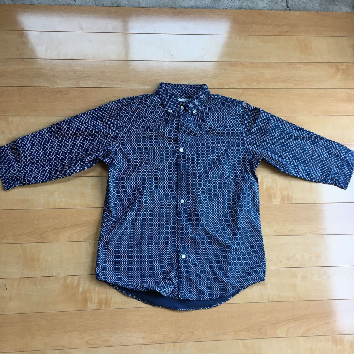 ボタンダウンシャツ 228-1-111 メンズ M 総柄 ブルー 七分袖 ,拍卖