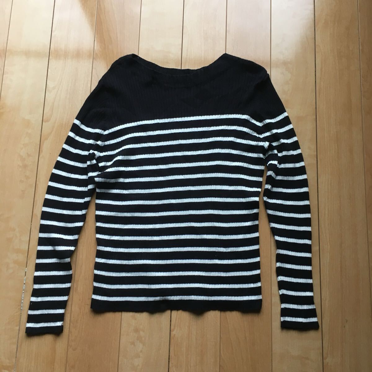 無印良品 コットンシルク リブ編みモックネックセーター 211-1-33 レディース L ボーダー拍卖