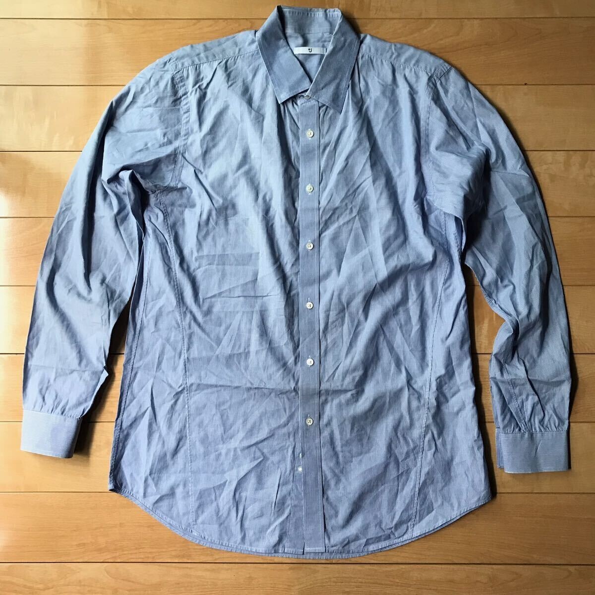 ユニクロ スリムフィットストライプシャツ 定価3990円+税 582-1-302 メンズ ブルー ホワイト拍卖