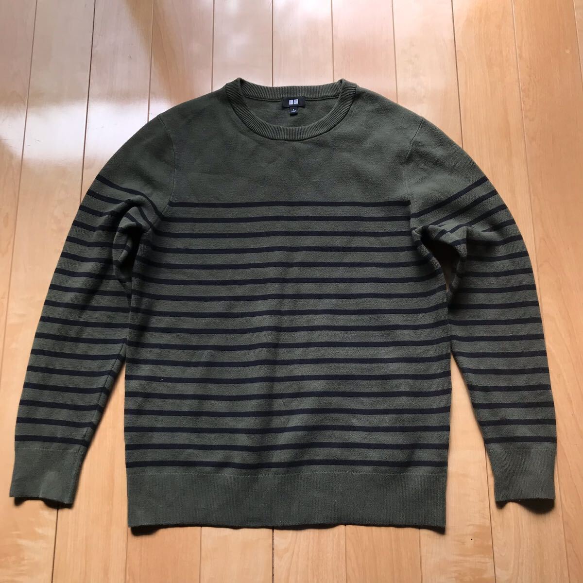 ユニクロ ウォッシャブルストレッチミラノリブクルーネックセーター 定価2990円+税 154-1-303 メンズ L グリーン ブラック拍卖