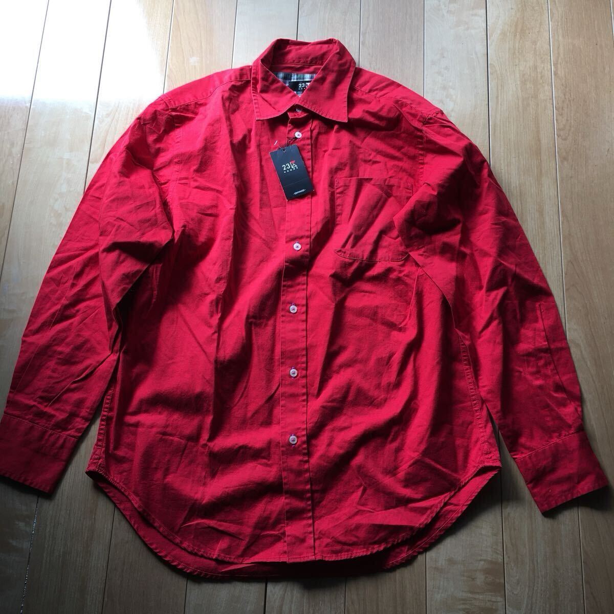 タグ付き 23区オム コットンシャツ 193-1-3 メンズ 46 レッド オンワード樫山拍卖