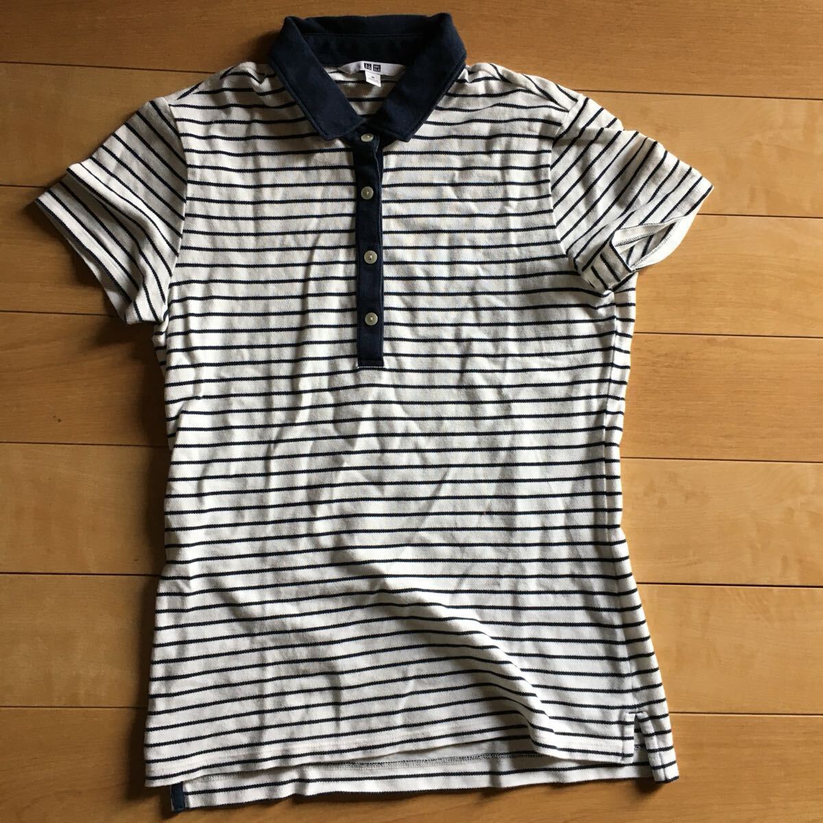 ユニクロ ボーダーポロシャツ 225-1-24 レディース M ホワイト 拍卖