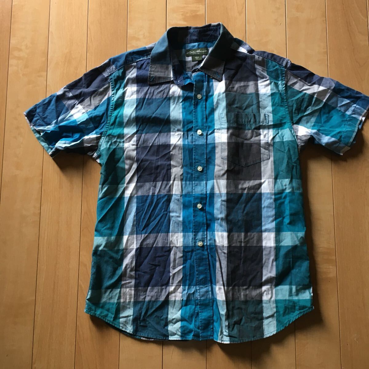 エディーバウアー ブラックチェックシャツ 225-1-16 メンズ M ブルー アウトドア キャンプ拍卖
