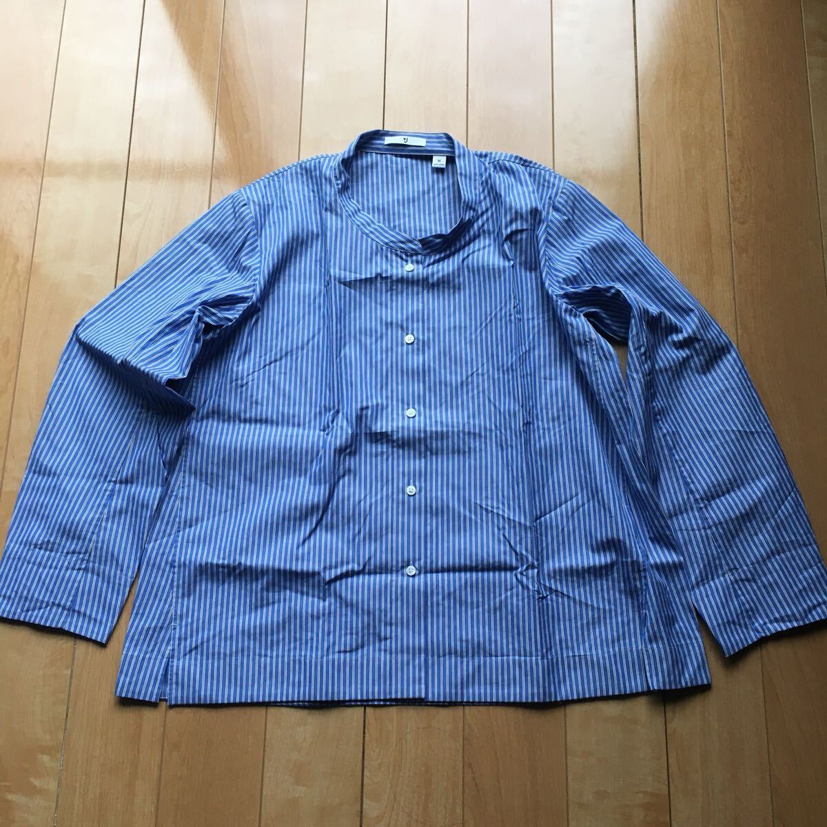 プラスジェイユニクロ スーピマコットンストライプシャツジャケット 211-1-23 レディース M ブルー拍卖