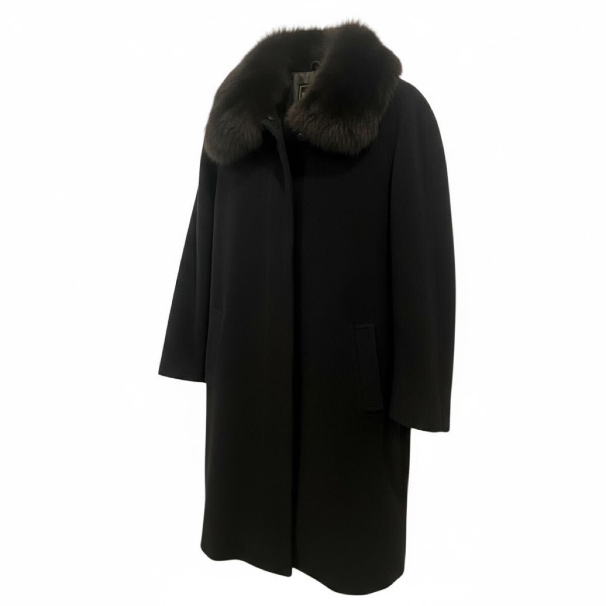 TOSCANA アンゴラコート ブルーフォックスファー 付き ブラック ロング トスカーナ拍卖