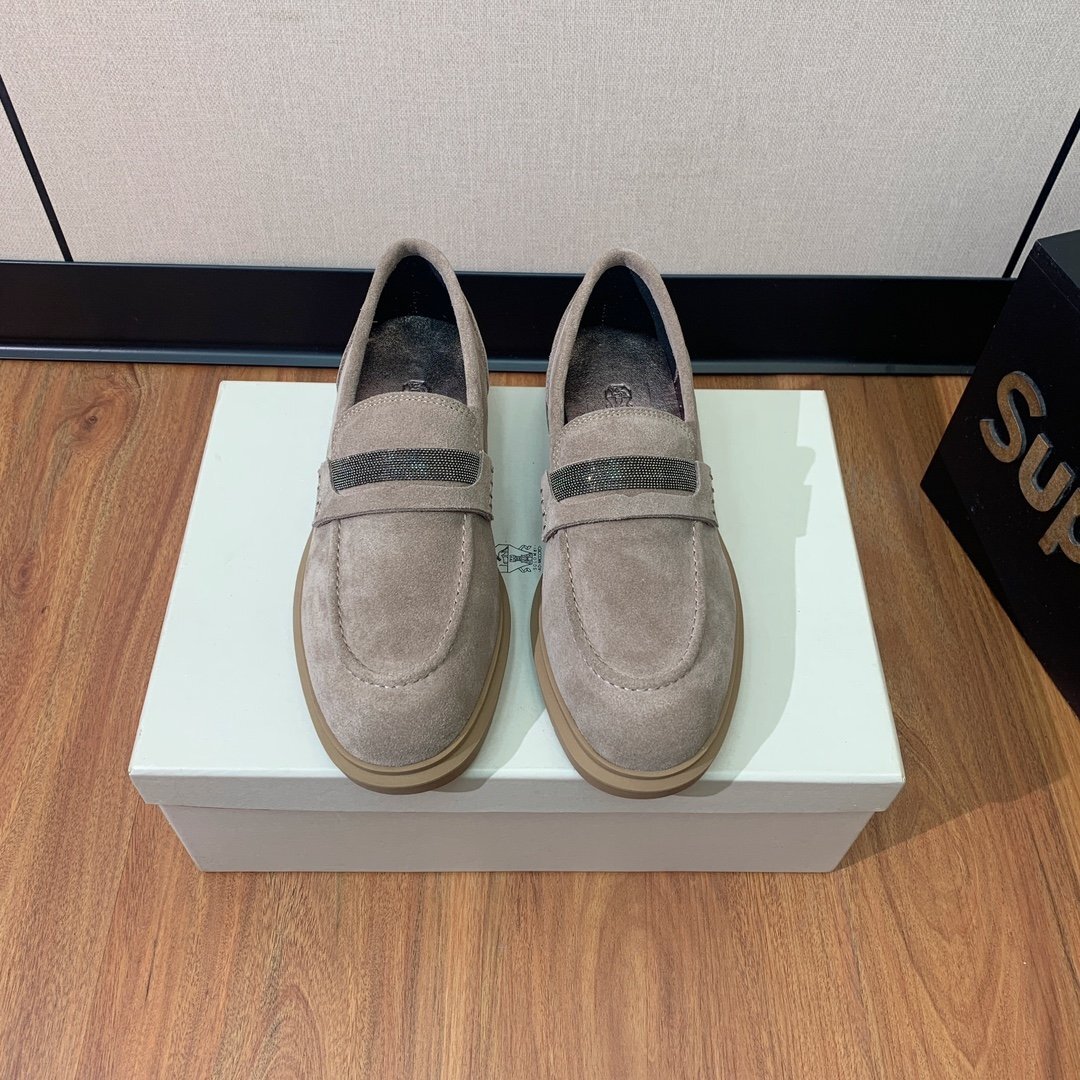 ベージュ24.0cm★送料無料【新品】★ブルネロクチネリ★レディーススエード ローファー, 本革ソール拍卖