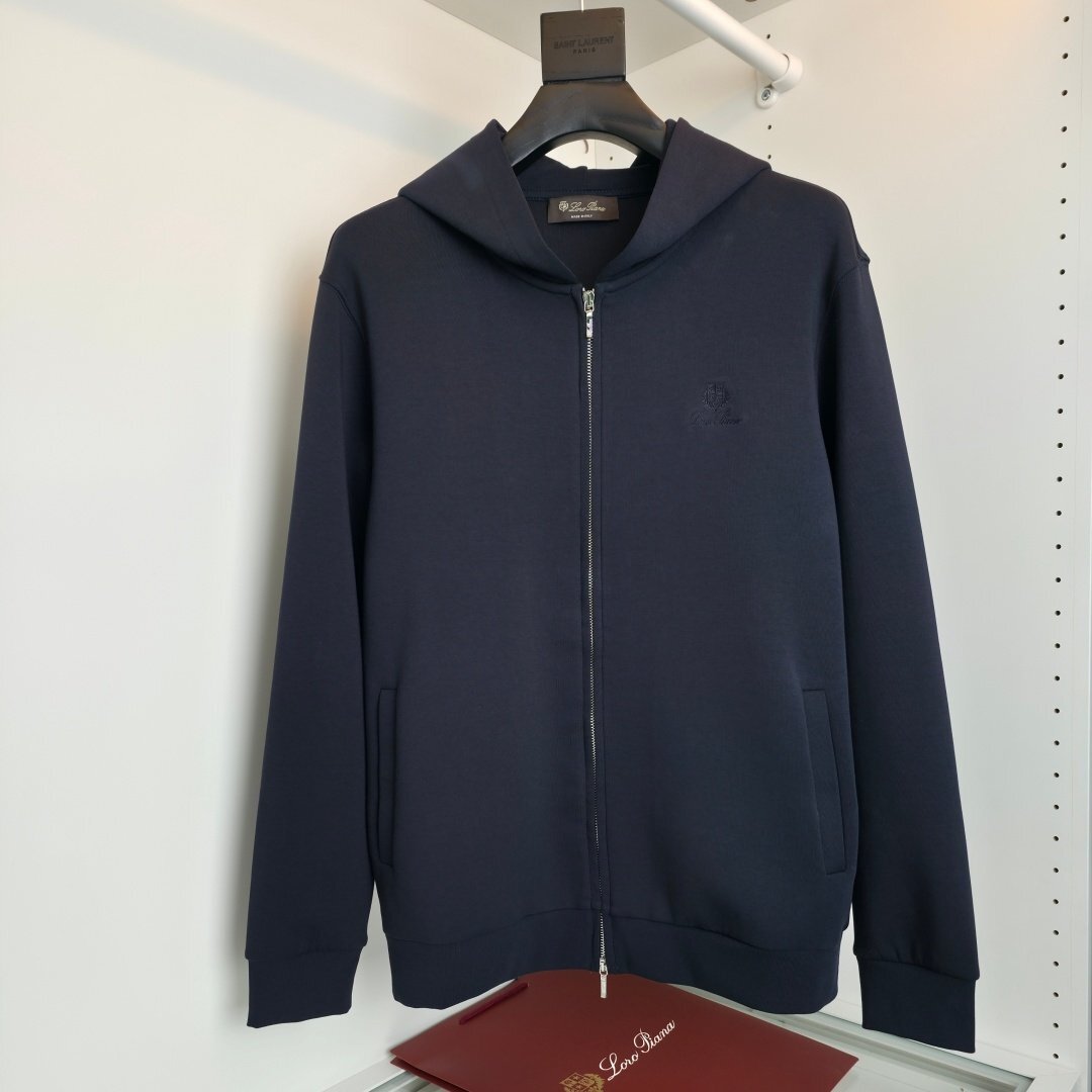 ネイビーM【送料無料】Loro Pianaロロピアーナ メンズ ジップアップパーカー, コットン素材, カジュアル拍卖