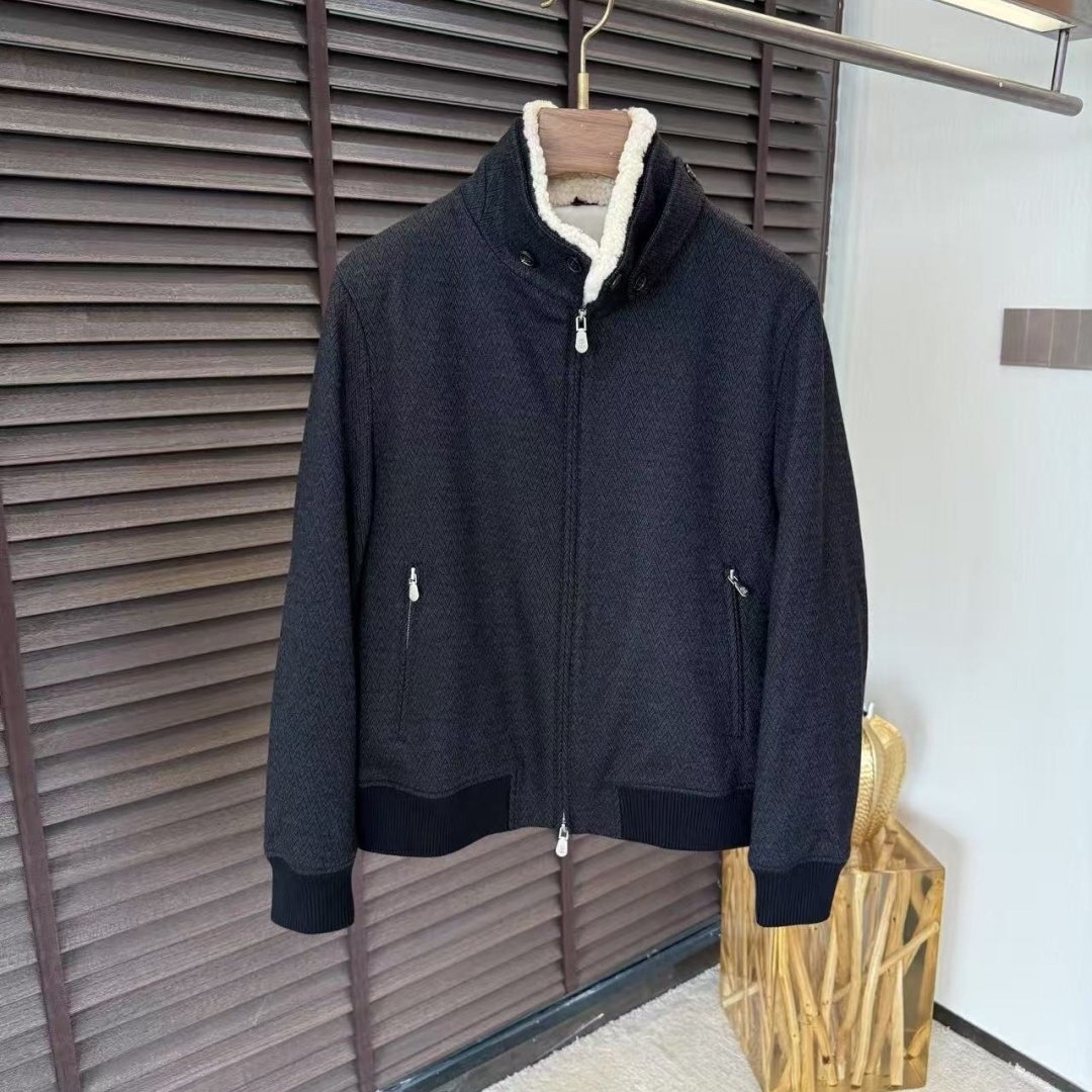 ブラックXL★送料無料★ブルネロクチネリ★メンズビジネスカジュアルスタンドカラージャケットウールブレンド秋冬ノーカラージャケット防皺拍卖