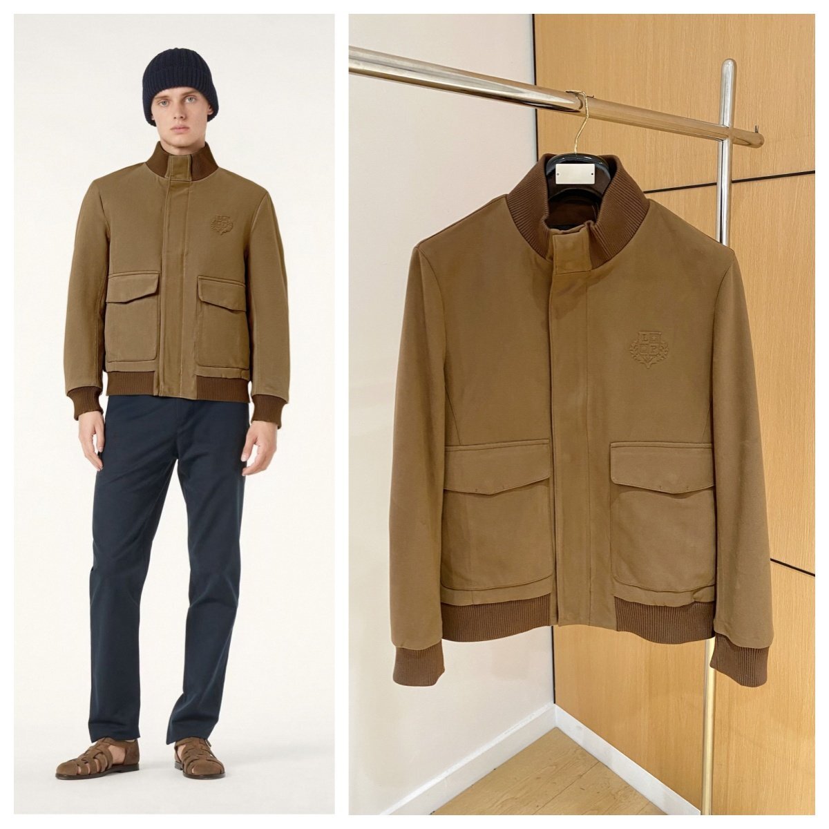 ブラウンXL★送料無料★ロロピアーナ Loro Pianメンズ スタンドカラー ジャケット、ビジネスカジュアル、防寒アウター、秋冬拍卖