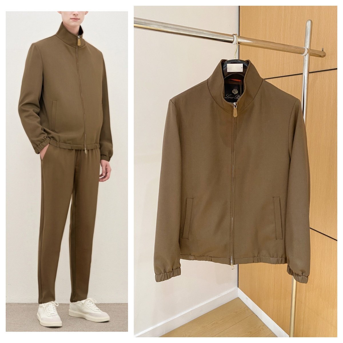 ブラウンXXL★送料無料★ロロピアーナLoro Piana★メンズ リネンブレンドスタンドカラージャケット,カジュアルスタイル, 秋冬コレクション拍卖